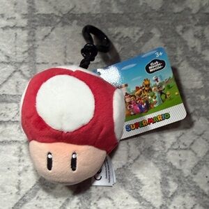Super Mario Red and White Mushroom Plush Keychain